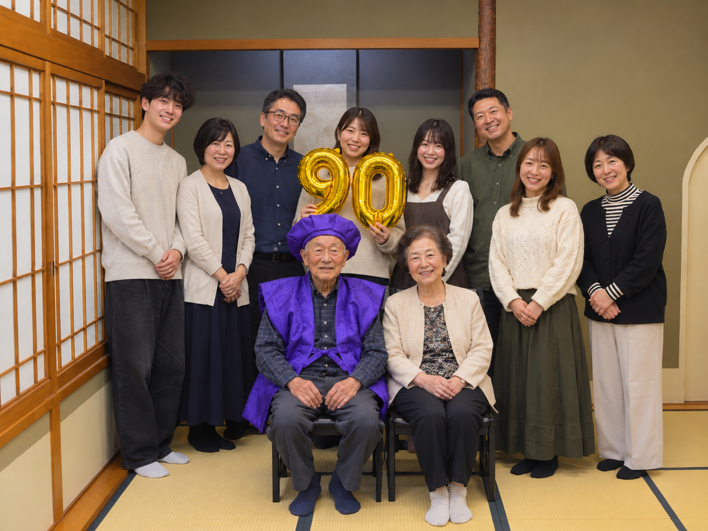 卒寿 ご家族で記念撮影サービス